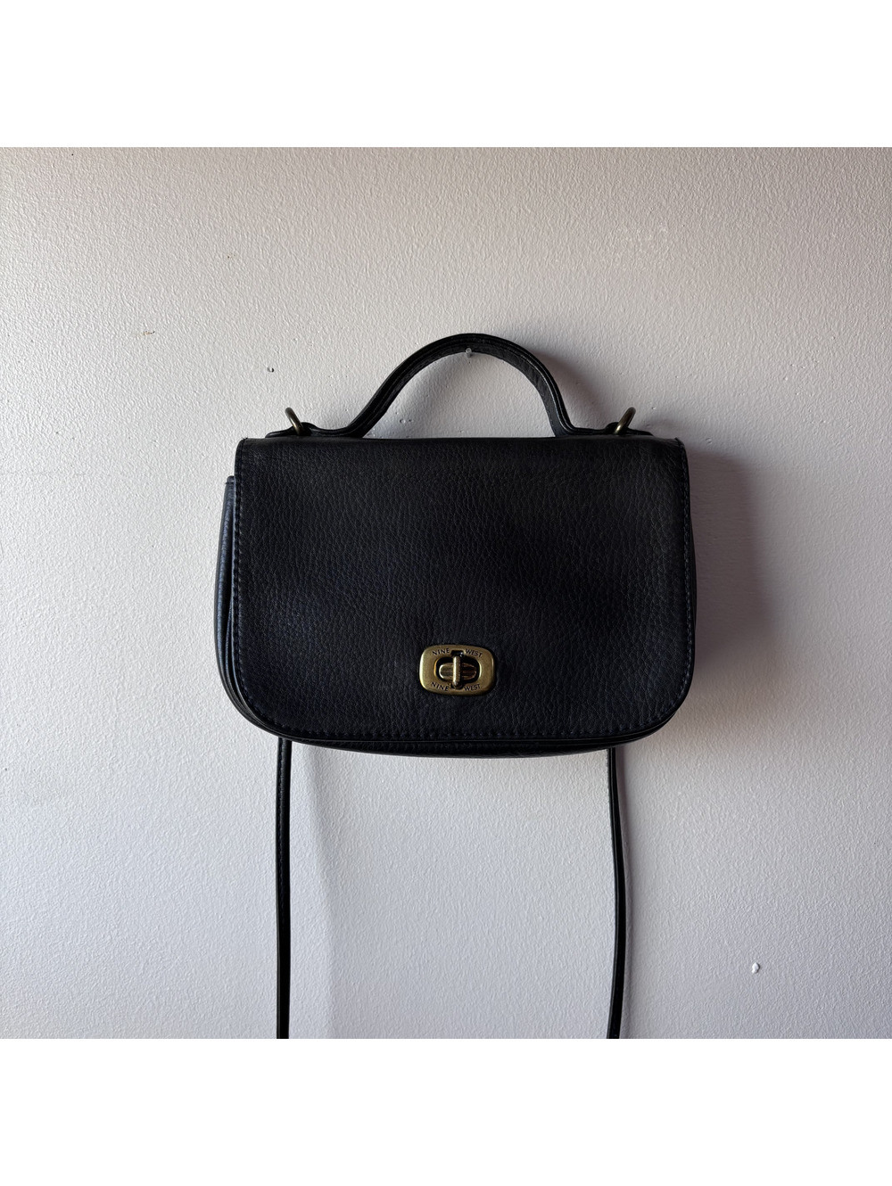 Classic black genuine leather Nine West crossbody bag